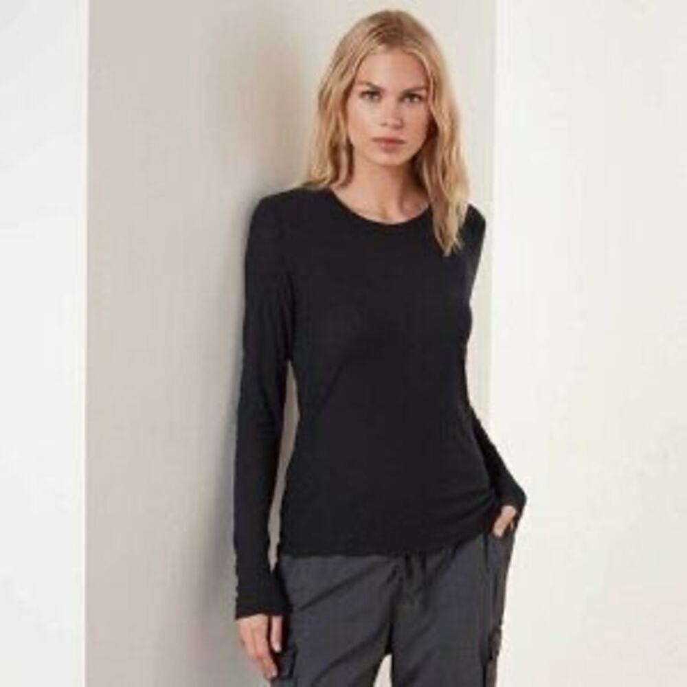 James Perse Standard Black Cotton Scoop Neck Long Sleeve - XL